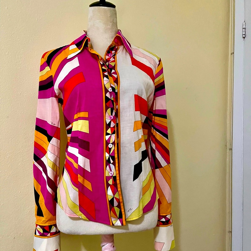 EMILIO PUCCI Iride print color Cotton long sleeves women blouse 96% Cotton